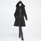 DEVIL FASHION Women's Gothic Lace Ruffle Trim Flared Hem Hooded Coat