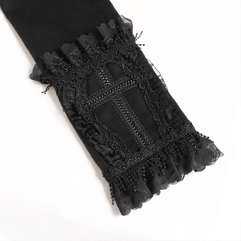 DEVIL FASHION Women's Gothic Lace Ruffle Trim Flared Hem Hooded Coat