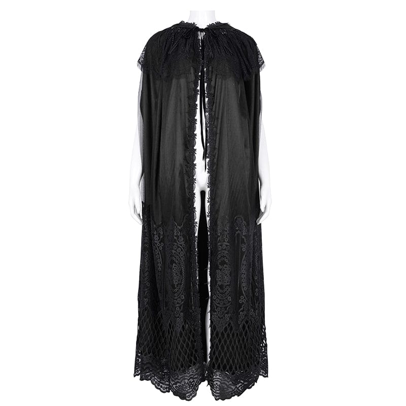 DEVIL FASHION Women's Gothic Lace Tassels Mesh Cloak with Hood