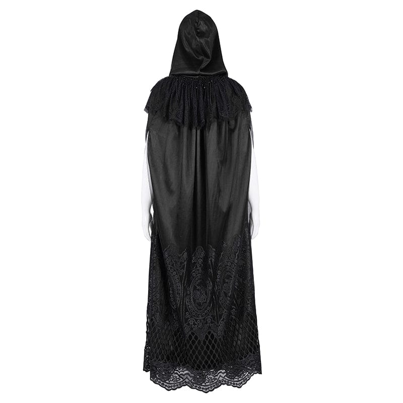 DEVIL FASHION Women's Gothic Lace Tassels Mesh Cloak with Hood