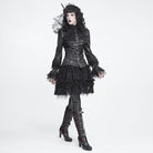 DEVIL FASHION Women's Gothic Lace Trim Lace-up Puff Shoulder Flare Sleeve Shirt