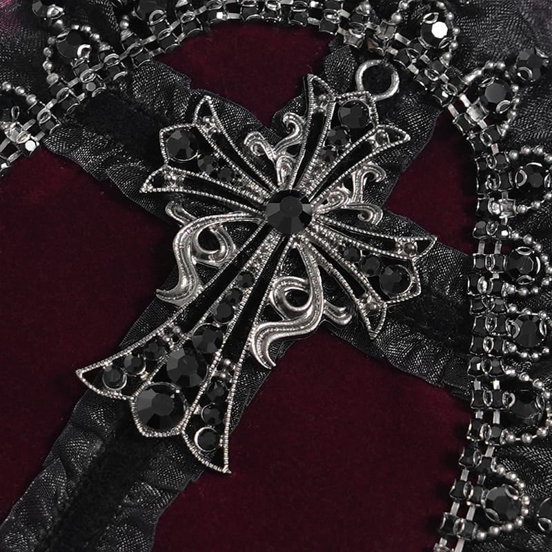 DEVIL FASHION Women's Gothic Lace-Trimmed Rose Cross Bag Black-Red