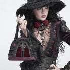 DEVIL FASHION Women's Gothic Lace-Trimmed Rose Cross Bag Black-Red