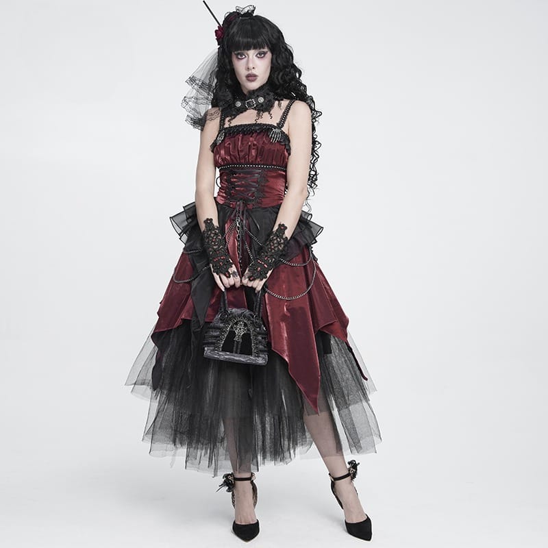 DEVIL FASHION Women's Gothic Lace-Trimmed Rose Cross Bag Grey-Black