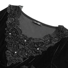 DEVIL FASHION Women's Gothic Lace-up Beaded Ruched Velvet Long Sleeved Shirt