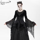 DEVIL FASHION Women's Gothic Lace-up Beaded Ruched Velvet Long Sleeved Shirt