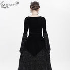DEVIL FASHION Women's Gothic Lace-up Beaded Ruched Velvet Long Sleeved Shirt