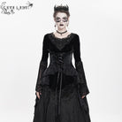 DEVIL FASHION Women's Gothic Lace-up Beaded Ruched Velvet Long Sleeved Shirt