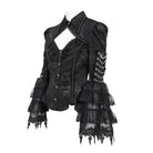 DEVIL FASHION Women's Gothic Lace-up Chained Cutout Flare Sleeve Shirt