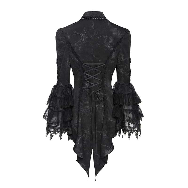 DEVIL FASHION Women's Gothic Lace-up Chained Cutout Flare Sleeve Shirt