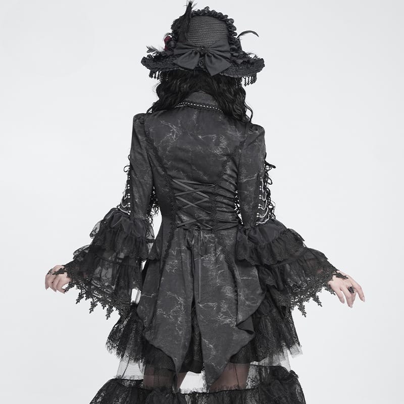 DEVIL FASHION Women's Gothic Lace-up Chained Cutout Flare Sleeve Shirt