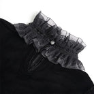 DEVIL FASHION Women's Gothic Lace-up Chained Flare Sleeve Velvet Top Black