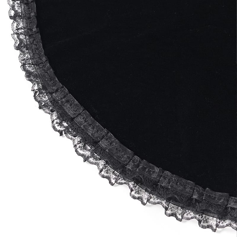 DEVIL FASHION Women's Gothic Lace-up Chained Flare Sleeve Velvet Top Black