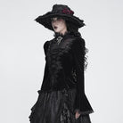 DEVIL FASHION Women's Gothic Lace-up Chained Flare Sleeve Velvet Top Black