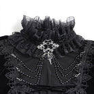 DEVIL FASHION Women's Gothic Lace-up Chained Flare Sleeve Velvet Top Black