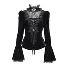 DEVIL FASHION Women's Gothic Lace-up Chained Flare Sleeve Velvet Top Black