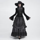 DEVIL FASHION Women's Gothic Lace-up Chained Flare Sleeve Velvet Top Black