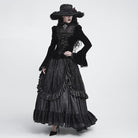 DEVIL FASHION Women's Gothic Lace-up Chained Flare Sleeve Velvet Top Black
