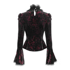 DEVIL FASHION Women's Gothic Lace-up Chained Flare Sleeve Velvet Top Red