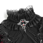 DEVIL FASHION Women's Gothic Lace-up Chained Flare Sleeve Velvet Top Red