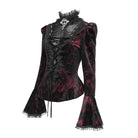 DEVIL FASHION Women's Gothic Lace-up Chained Flare Sleeve Velvet Top Red