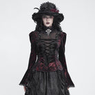 DEVIL FASHION Women's Gothic Lace-up Chained Flare Sleeve Velvet Top Red
