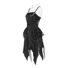 DEVIL FASHION Women's Gothic Lace-up Chained Ruched Irregular Hem Slip Dress Black