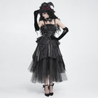 DEVIL FASHION Women's Gothic Lace-up Chained Ruched Irregular Hem Slip Dress Black