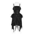 DEVIL FASHION Women's Gothic Lace-up Chained Ruched Irregular Hem Slip Dress Black
