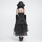DEVIL FASHION Women's Gothic Lace-up Chained Ruched Irregular Hem Slip Dress Black