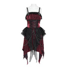 DEVIL FASHION Women's Gothic Lace-up Chained Ruched Irregular Hem Slip Dress Black-Red