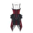 DEVIL FASHION Women's Gothic Lace-up Chained Ruched Irregular Hem Slip Dress Black-Red