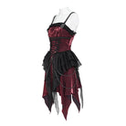 DEVIL FASHION Women's Gothic Lace-up Chained Ruched Irregular Hem Slip Dress Black-Red