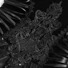 DEVIL FASHION Women's Gothic Lace-up Embroidered Feather Trim Slip Dress Black