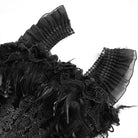 DEVIL FASHION Women's Gothic Lace-up Embroidered Feather Trim Slip Dress Black