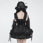 DEVIL FASHION Women's Gothic Lace-up Embroidered Feather Trim Slip Dress Black