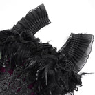 DEVIL FASHION Women's Gothic Lace-up Embroidered Feather Trim Slip Dress Black-Purple