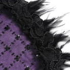 DEVIL FASHION Women's Gothic Lace-up Embroidered Feather Trim Slip Dress Black-Purple