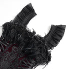 DEVIL FASHION Women's Gothic Lace-up Embroidered Feather Trim Slip Dress Black-Red
