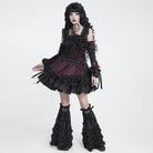 DEVIL FASHION Women's Gothic Lace-up Embroidered Feather Trim Slip Dress Black-Red