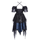 DEVIL FASHION Women's Gothic Lace-up Halter Lace Irregular Hem Dress Blue