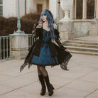 DEVIL FASHION Women's Gothic Lace-up Halter Lace Irregular Hem Dress Graduation Dress Blue