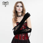 DEVIL FASHION Women's Gothic Lace-up Lace Hem Velvet Gloves Black
