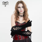 DEVIL FASHION Women's Gothic Lace-up Lace Hem Velvet Gloves Black