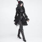 DEVIL FASHION Women's Gothic Lace-up Lapel Jacquard Sleeveless Tailcoat