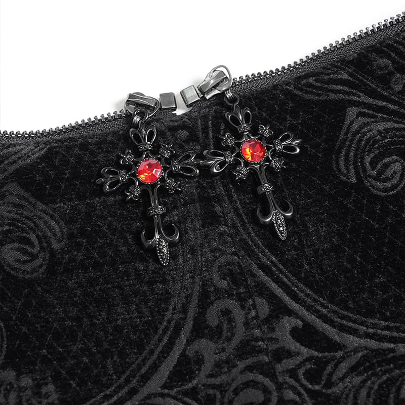 DEVIL FASHION Women's Gothic Lace-up Lapel Jacquard Sleeveless Tailcoat