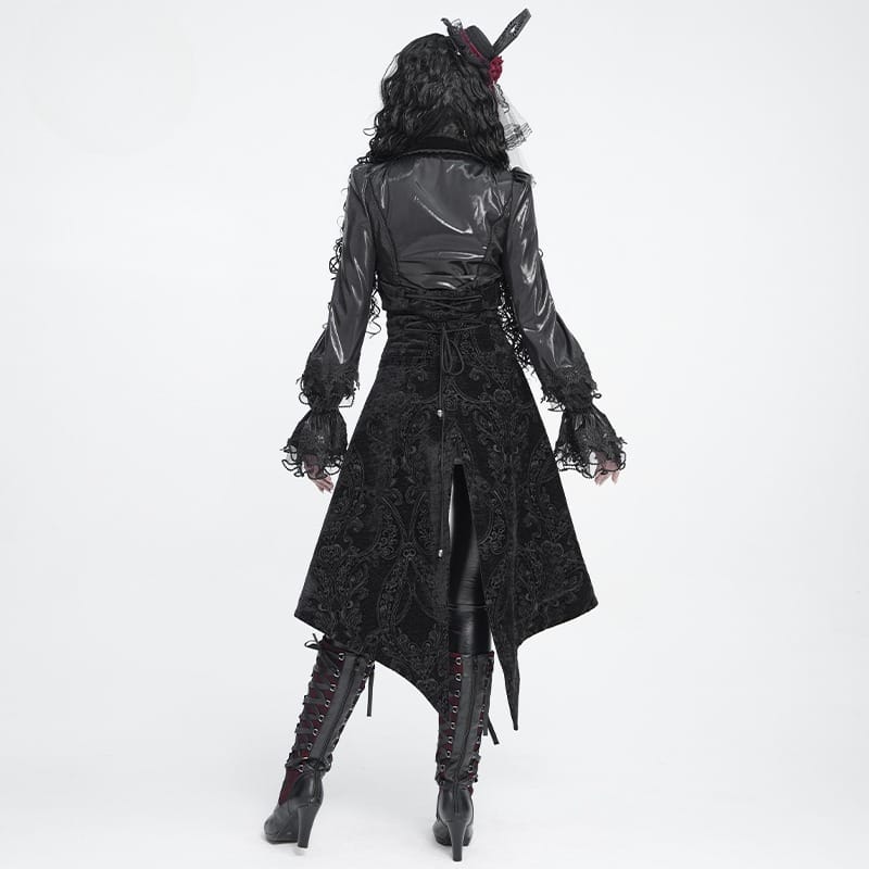 DEVIL FASHION Women's Gothic Lace-up Lapel Jacquard Sleeveless Tailcoat