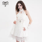 DEVIL FASHION Women's Gothic Lace-up Mesh Lace Arm Sleeves White