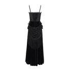 DEVIL FASHION Women's Gothic Lace-up Plumed Velvet Long Slip Dress