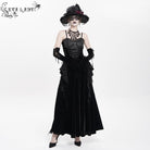 DEVIL FASHION Women's Gothic Lace-up Plumed Velvet Long Slip Dress